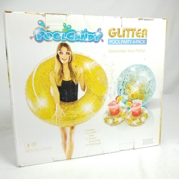 Pool Candy Gold Glitter Inflatable Pool Party 4 Pack Set - Picture 2 of 3